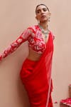 Buy_Dheeru Taneja_Red Georgette Gul Ruffle Pre-draped Saree With Printed Blouse  _Online_at_Aza_Fashions