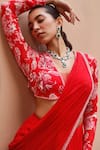 Shop_Dheeru Taneja_Red Georgette Gul Ruffle Pre-draped Saree With Printed Blouse  _Online_at_Aza_Fashions