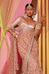 Buy_Gopi Vaid_Pink Blouses-tussar Nusrat Floral Print Layered Frill Saree With Blouse_Online_at_Aza_Fashions
