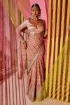 Gopi Vaid_Pink Blouses-tussar Nusrat Floral Print Layered Frill Saree With Blouse_at_Aza_Fashions
