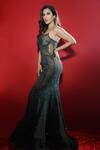 Rohit Gandhi + Rahul Khanna_Green Tulle Embellished Sequins Scoop Neck Starry Glitch Gown _Online_at_Aza_Fashions