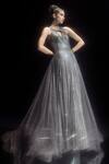 Buy_Rohit Gandhi + Rahul Khanna_Purple Tulle Embroidery Round Neck Astral Flared Gown _Online_at_Aza_Fashions