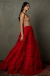 RI.Ritu Kumar_Red Polyester Embroidered Dori Sweetheart Neck Villa Floral Bandeau Frill Dress_at_Aza_Fashions