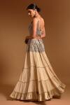 Sejal Kamdar_Ivory Pure Satin Crepe Embellished Ajrak Scoop And Gajji Silk Tiered Lehenga Set _Online