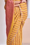 Buy_Dressfolk_Yellow 100% Linen And Zari Woven Stripe Gehna Pattern Saree  _Online_at_Aza_Fashions