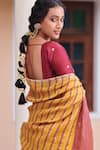 Shop_Dressfolk_Yellow 100% Linen And Zari Woven Stripe Gehna Pattern Saree  _Online_at_Aza_Fashions