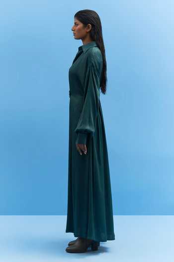 Buy_Siddhant Agrawal_Green Modal, Satin Shawl Neck Dress _Online_at_Aza_Fashions