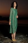 TATWA_Green Viscose Zari Round Neck Handloom Chanderi Dress _Online_at_Aza_Fashions