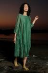 Shop_TATWA_Green Viscose Zari Round Neck Handloom Chanderi Dress _Online_at_Aza_Fashions