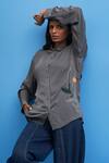Siddhant Agrawal_Grey Cotton, Georgette Embroidery Collared Sutairu Hand Shirt _Online_at_Aza_Fashions
