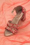 Around Always_Red Embroidery Gulshan Velvet Block Heels _Online_at_Aza_Fashions