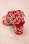 Buy_Around Always_Red Embroidery Gulshan Velvet Block Heels _Online_at_Aza_Fashions