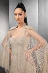 Rohit Gandhi + Rahul Khanna_Pink Tulle, Linen Sequins Astral Ombre Embellished Gown With Sheer Cape _at_Aza_Fashions