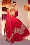 Buy_SILKY BINDRA_Pink Organza Embroidery Floral V Neck Crystal And Sequin Lehenga Set _Online_at_Aza_Fashions