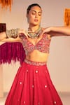 Shop_Silky Bindra_Pink Organza Embroidery Floral V Neck Crystal And Sequin Lehenga Set _Online_at_Aza_Fashions