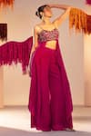 Buy_Silky Bindra_Purple Crepe Embroidery Floral Sweetheart Neck Flower Blouse With Pant _Online_at_Aza_Fashions