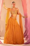 Silky Bindra_Yellow Georgette Embroidery Floral Sweetheart Neck Butti Lehenga Set _Online_at_Aza_Fashions