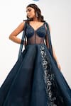 Nayna Kapoor_Blue Silk Embroidery Floral V Neck Embellished Corset Gown _Online_at_Aza_Fashions