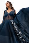 Buy_Nayna Kapoor_Blue Silk Embroidery Floral V Neck Embellished Corset Gown _Online_at_Aza_Fashions