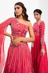 Buy_Nayna Kapoor_Red Georgette Embroidery Floral Round Neck Pearl And Flower Anarkali _Online_at_Aza_Fashions