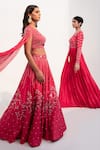 Shop_Nayna Kapoor_Red Georgette Embroidery Pearl Asymmetric Neck Bird Lehenga Set _Online_at_Aza_Fashions