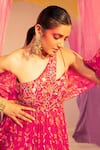 Buy_Silky Bindra_Pink Georgette Print Floral Asymmetric Neck One Shoulder Anarkali With Dupatta _Online_at_Aza_Fashions