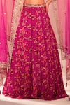 Silky Bindra_Purple Georgette Print Hibiscus Floral Sweetheart Neck Lehenga Set _Online_at_Aza_Fashions