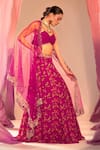 Buy_Silky Bindra_Purple Georgette Print Hibiscus Floral Sweetheart Neck Lehenga Set _Online_at_Aza_Fashions