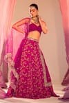 Shop_Silky Bindra_Purple Georgette Print Hibiscus Floral Sweetheart Neck Lehenga Set _Online_at_Aza_Fashions