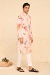 Chrkha_Pink Cotton Satin Print Floral Tropical Kurta With Pant _Online_at_Aza_Fashions