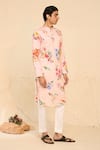 Buy_Chrkha_Pink Cotton Satin Print Floral Tropical Kurta With Pant _Online_at_Aza_Fashions