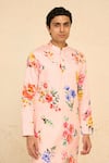 Shop_Chrkha_Pink Cotton Satin Print Floral Tropical Kurta With Pant _Online_at_Aza_Fashions