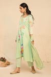 Buy_Chrkha_Green Cotton Satin Print Floral Round Neck Vintage Kurta Set _Online_at_Aza_Fashions