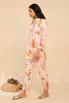 Chrkha_Pink Cotton Satin Print Floral Collared Neck Flower Shirt With Pant _Online_at_Aza_Fashions