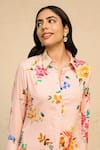 Buy_Chrkha_Pink Cotton Satin Print Floral Collared Neck Flower Shirt With Pant _Online_at_Aza_Fashions