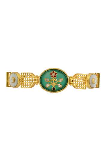 Shop_ZARIIN_Gold Plated Crystals Floral Onyx Embellished Bracelet _Online_at_Aza_Fashions