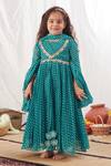 Buy Vivedkids Blue Chiffon Applique, Sequins Leheriya Stripe Pattern Anarkali With Dupatta Buy_Vivedkids_Blue Chiffon Applique, Sequins Leheriya Stripe Pattern Anarkali With Dupatta