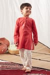 Shop Vivedkids Red Cotton Mirrors Embroidered Kurta Set Online at Aza Fashions Shop_Vivedkids_Red Cotton Mirrors Embroidered Kurta Set _Online_at_Aza_Fashions