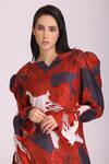 Alpona Designs By Soham Acharya Red Cotton Silk Hibiscus Notched Print Puff Sleeve Dress Online at Aza Fashions Alpona Designs By Soham Acharya_Red Cotton Silk Hibiscus Notched Print Puff Sleeve Dress _Online_at_Aza_Fashions