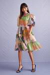 Buy_Pankaj & Nidhi_Blue Organza Hibiki Hand Embellished Tiered Mini Dress_Online_at_Aza_Fashions