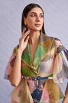 Shop_Pankaj & Nidhi_Blue Hibiki Sheer Peplum Top And Skirt Set_Online_at_Aza_Fashions