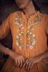 Hirika&Dhruti_Orange Chanderi Embroidery Floral V Neck Kurta And Pant Set  _Online_at_Aza_Fashions