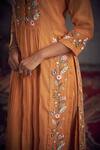 Buy_Hirika&Dhruti_Orange Chanderi Embroidery Floral V Neck Kurta And Pant Set  _Online_at_Aza_Fashions