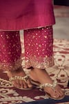 Hirika&Dhruti_Pink Kurta And Pant Cotton Silk Hand Embroidery Floral V Flower Set  _Online_at_Aza_Fashions