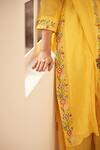 Hirika & Dhruti_Yellow Chanderi Embroidery, Cut Work V-neck Kurta Set _Online_at_Aza_Fashions