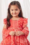 Shop_Vivedkids_Red Chiffon Block Print And Embroidered Floral Peplum Top Lehenga Set _Online_at_Aza_Fashions