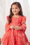 Vivedkids_Red Chiffon Block Print And Embroidered Floral Peplum Top Lehenga Set _Online_at_Aza_Fashions