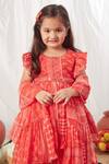 Buy_Vivedkids_Red Chiffon Block Print And Embroidered Floral Peplum Top Lehenga Set _Online_at_Aza_Fashions