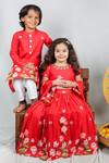 Vivedkids_Red Crepe Printed Bandhani And Lotus Print. Pichwai Short Kurta Set _Online_at_Aza_Fashions