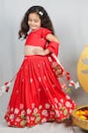 Vivedkids_Red Crepe Printed And Embroidered Bandhani Lotus Pichwai Lehenga Set _at_Aza_Fashions